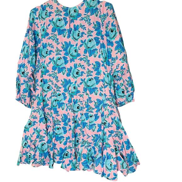 RHODE Women's Pink & Blue Floral Print Puff Sleeves Mini Dress Size Medium - Picture 6 of 16